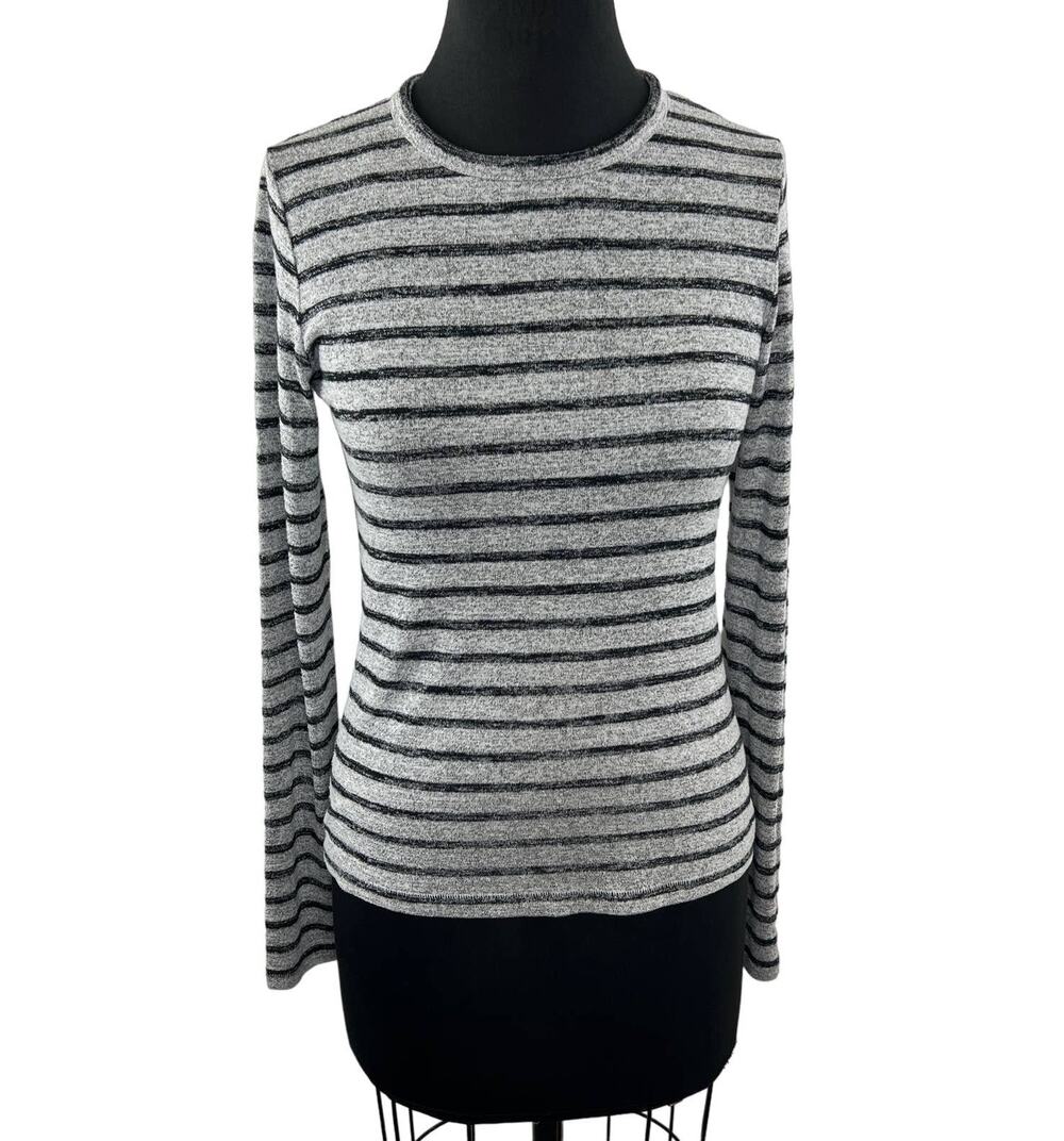 RAG & BONE Gray Black Stripe Long Sleeve Knit Top Crew Neck Casual Pullover M